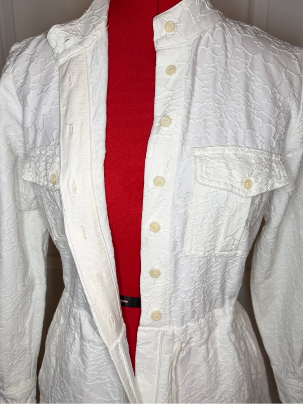 J Crew Embroidered Floral Long Sleeve Tie Waist Cream Utility Romper Women Sz 6 - Picture 5 of 12